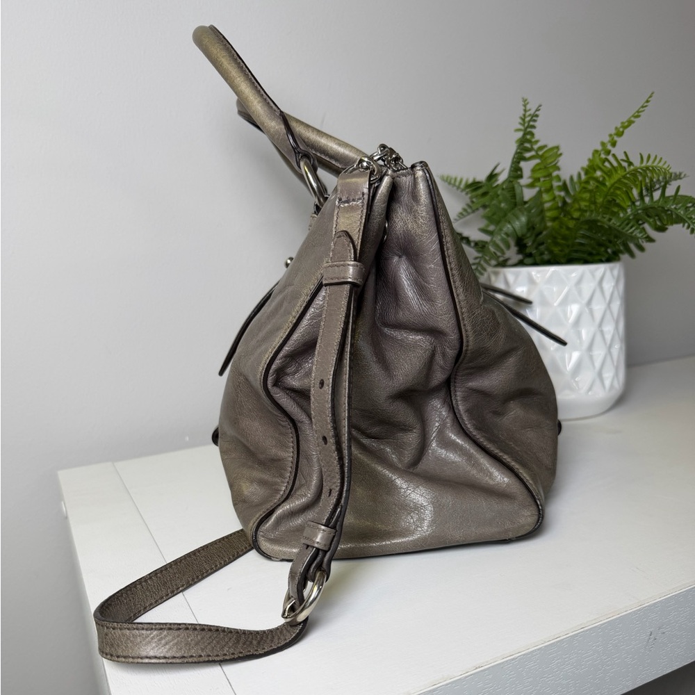 Vintage Miu Miu Vitello Shine In FUMO Gray Leather Shoulder Satchel - Picture 5 of 16